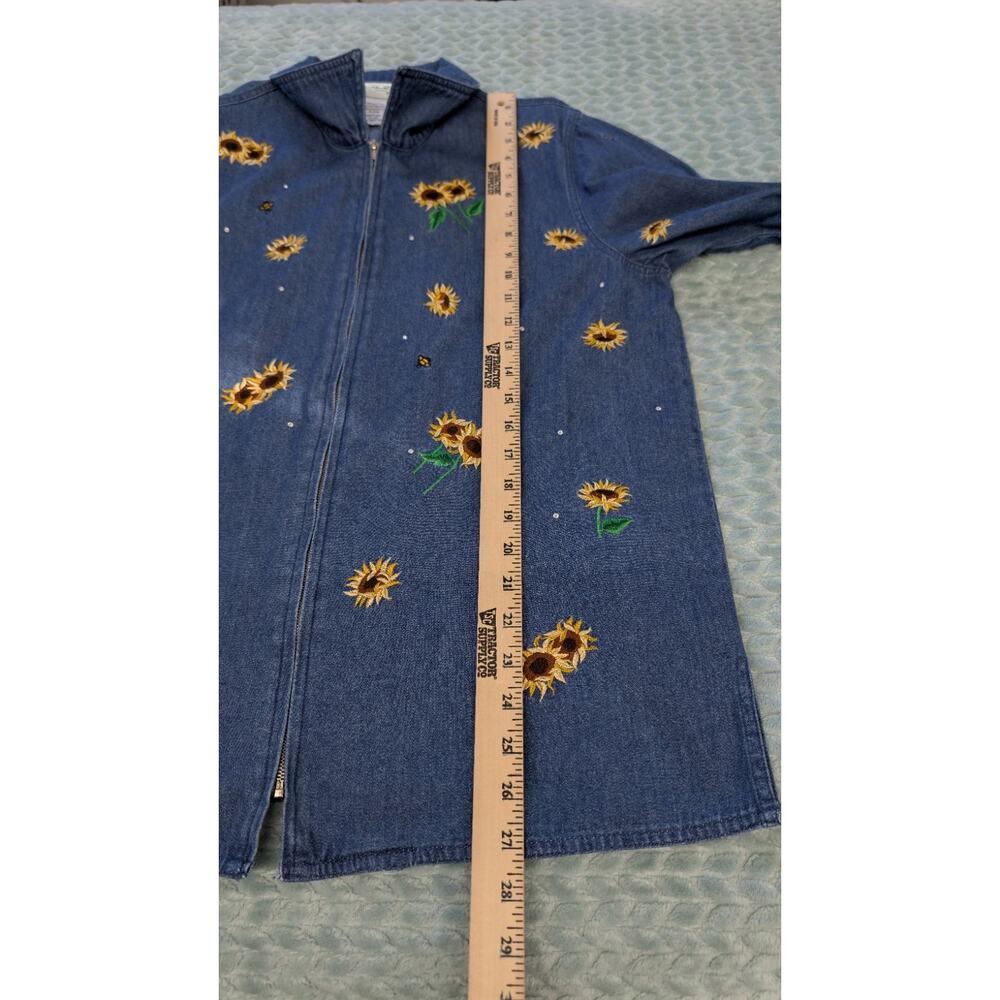 Quaker Factory Denim Jacket Embroidered Sunflowers And Bees Medium - Picture 7 of 12